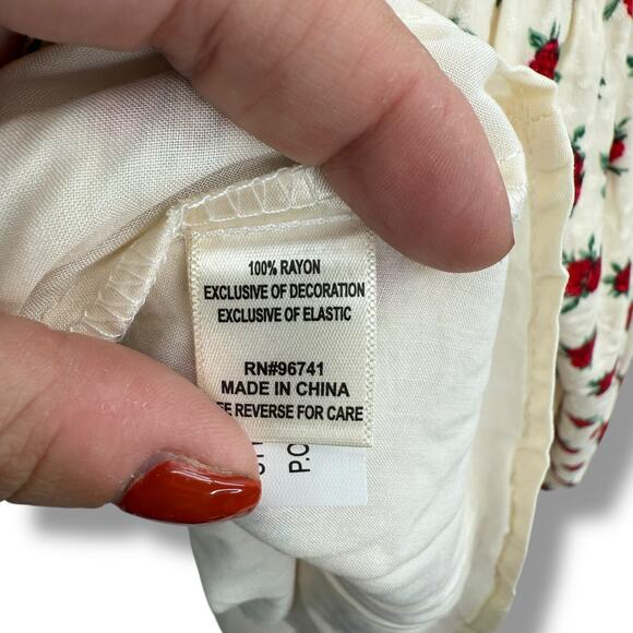 NEW Self Esteem A-Line Dress Size Large Cream Red Rose Print Smocked Sundress - Picture 7 of 8